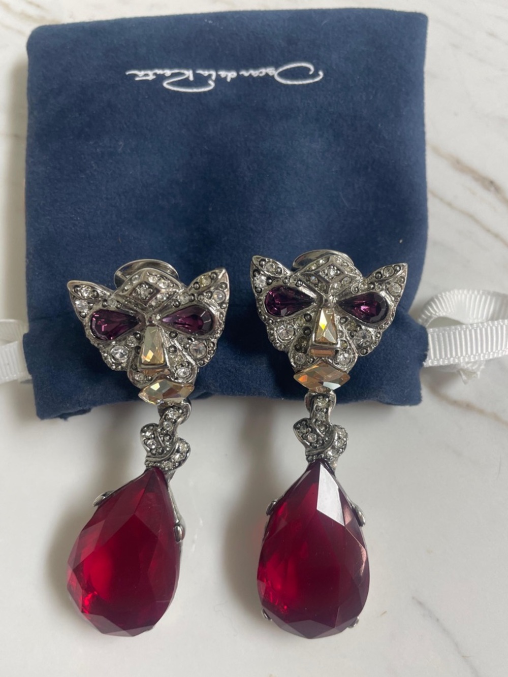 Oscar de la Renta Swarovski Crystal Panther Drop Earrings - RARE - Picture 4 of 6